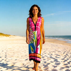 Analili Multicolored Geometric Open Back Sheath Dress Women's Size S